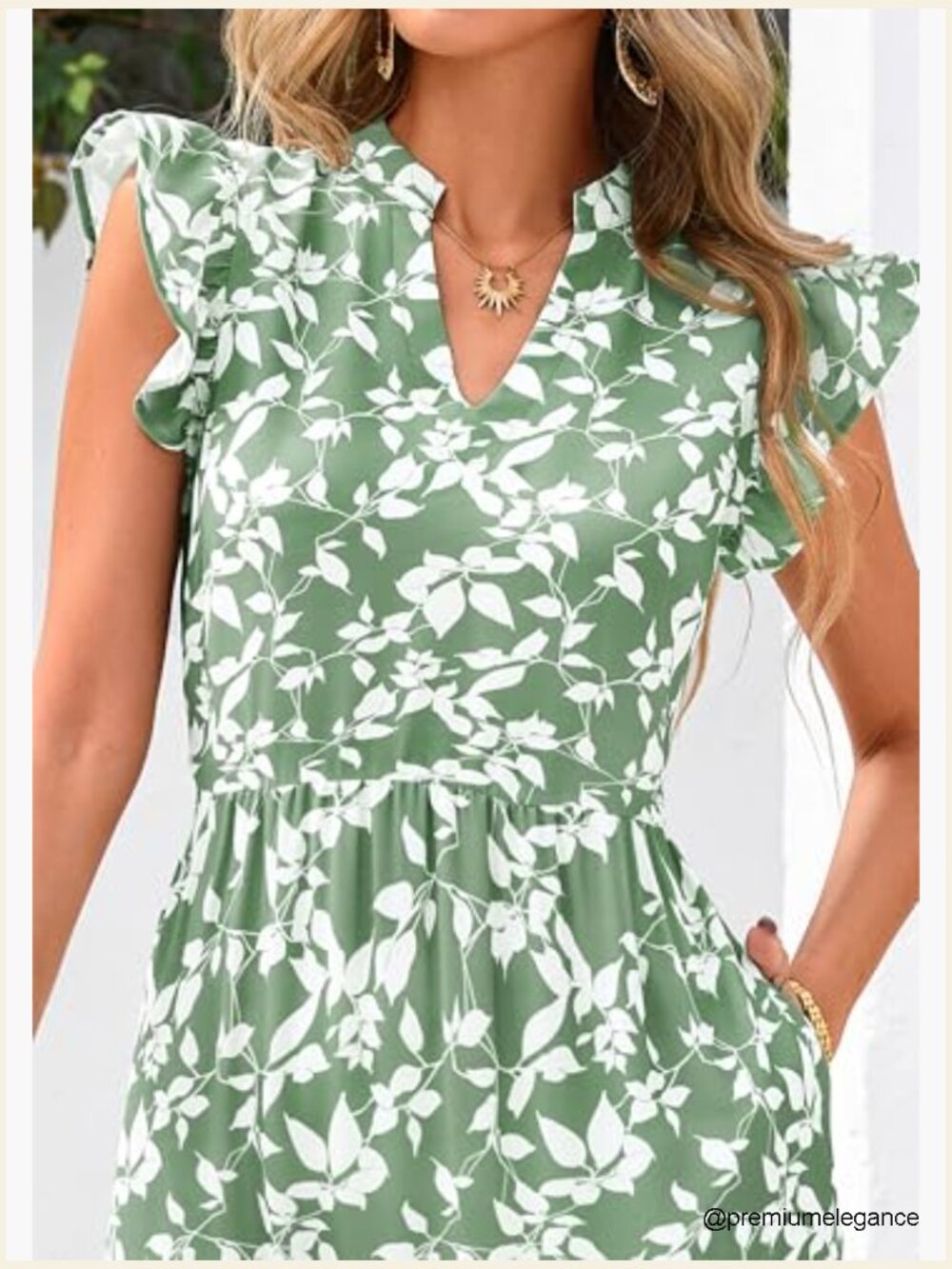 Floral Cap Sleeve Midi Dress V-Neck Ruffle Tiered Boho Summer - Picture 5 of 7